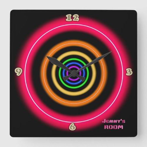 Fun Bright Pink Neon Light Style Personalized Wall Square Wall Clock