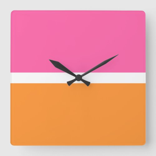 Fun Bright Pink Orange Banded Color Blocks Square Wall Clock