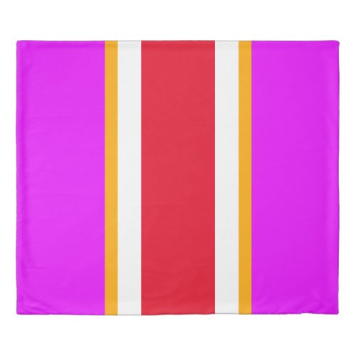 Fun Bright Pink Red White Yellow Racing Stripes Duvet Cover