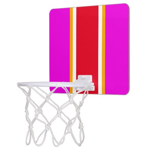 Fun Bright Pink Red Yellow White Racing Stripes Mini Basketball Hoop