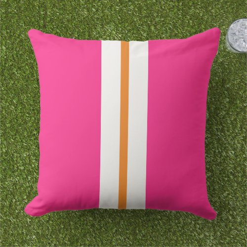 Fun Bright Pink Slim Orange White Racing Stripes  Outdoor Pillow
