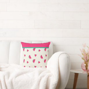 Fun, Bright Pink, Summer Watermelon Pattern  Throw Pillow