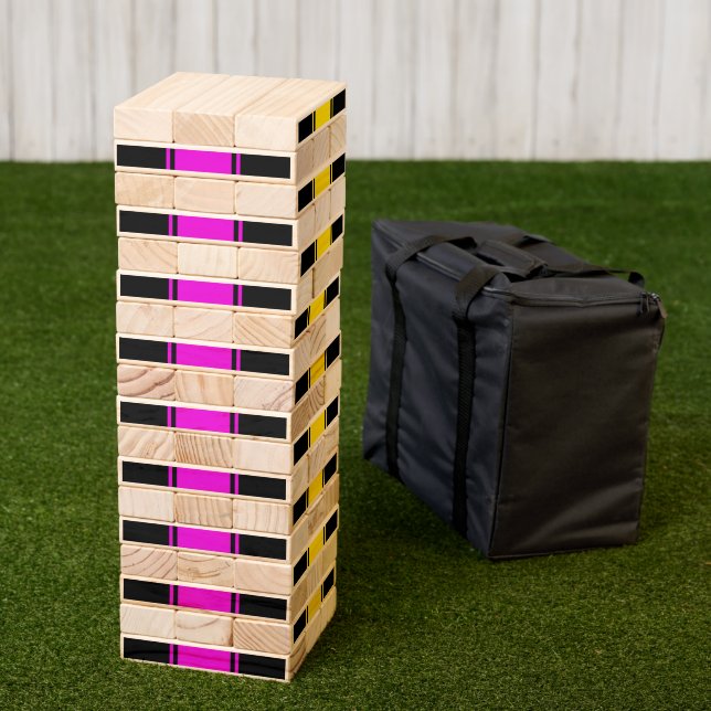 Fun Bright Pink Yellow Black Yellow Racing Stripes Topple Tower (Lawn)