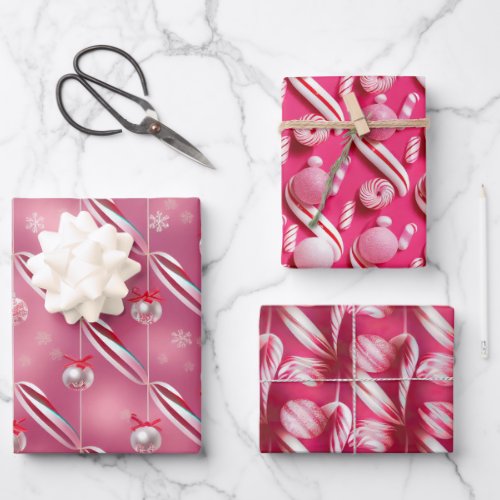 Fun Bright Pinks and Peppermint Candy Lane Wrapping Paper Sheets