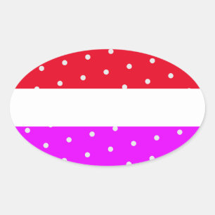 Fun Bright Polka Dotted Red Pink White Stripes Oval Sticker