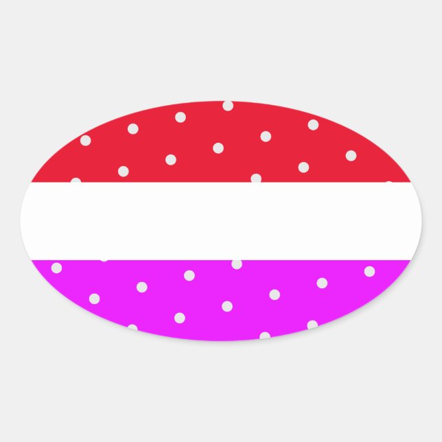 Fun Bright Polka Dotted Red Pink White Stripes Oval Sticker (Front)