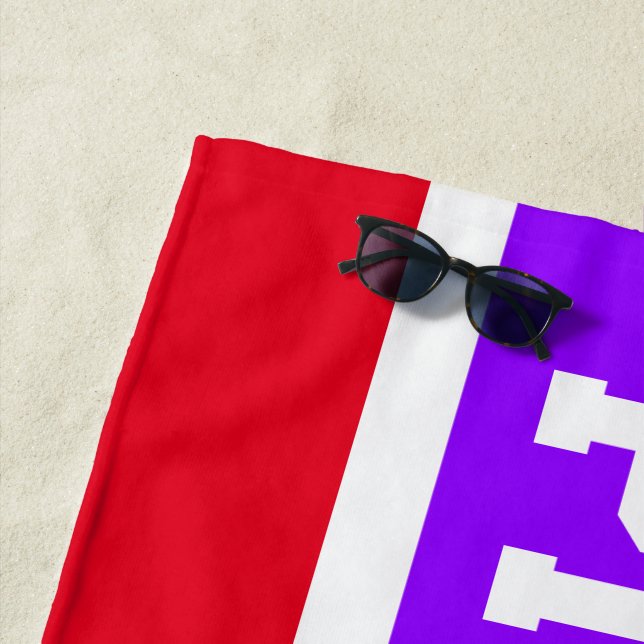Fun Bright Purple Red PICKLEBALL Racing Stripes   Beach Towel (In Situ)