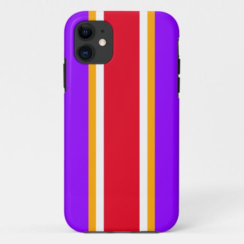 Fun Bright Purple Red White Yellow Racing Stripes iPhone 11 Case