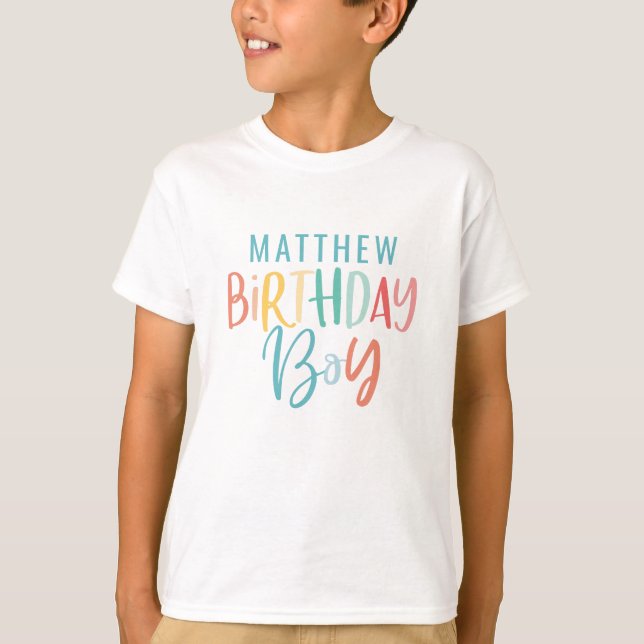 Fun bright rainbow script birthday boy T-Shirt (Front)