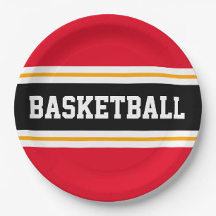 Fun Bright Red Black Orange BASKETBALL Stripes Paper Plates