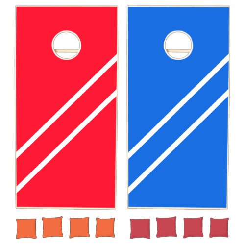 Fun Bright Red Blue Diagonal White Racing Stripes Cornhole Set