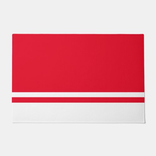 Fun Bright Red Color Block Trim White Edge Stripes Doormat