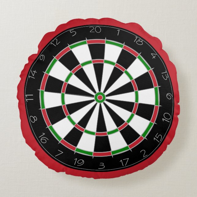 Fun Bright Red Dartboard Game Round Pillow (Front)