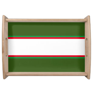 Fun Bright Red Forest Green White Racing Stripes Serving Tray