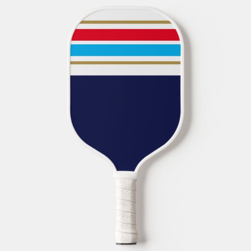 Fun Bright Red Sky Blue White Top Stripes On Navy  Pickleball Paddle