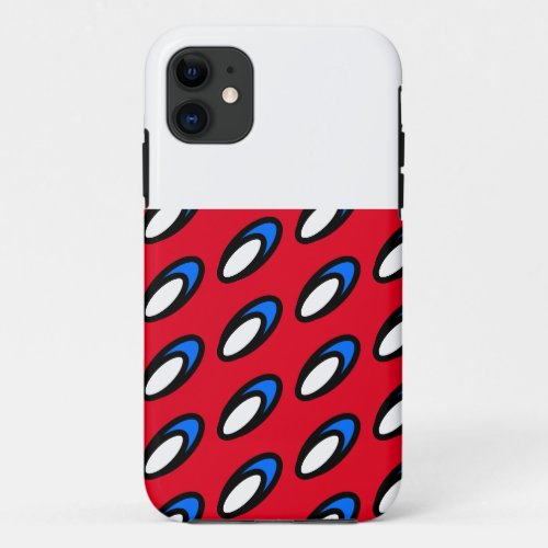Fun Bright Red White Blue Tiled Disks White Top iPhone 11 Case