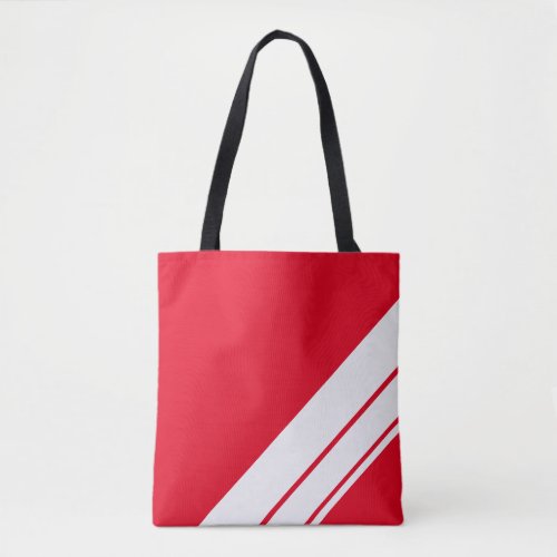 Fun Bright Red White Bold Diagonal Racing Stripes Tote Bag