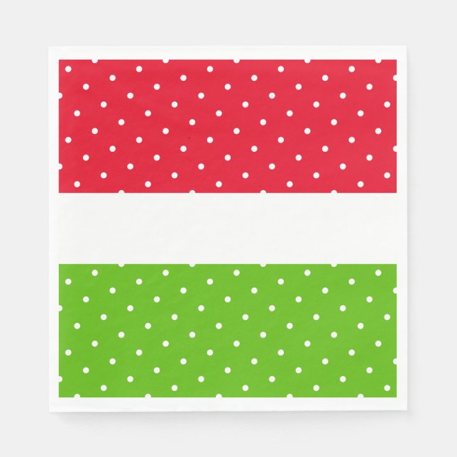 Fun Bright Red White Green Polka Dotted Stripes Napkins (Front)