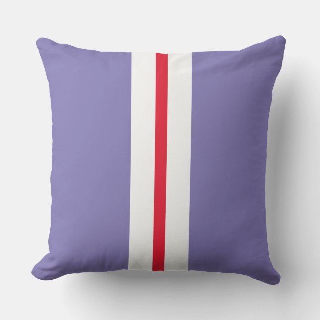 Fun Bright Red White Light Purple Racing Stripes  Outdoor Pillow (Front)