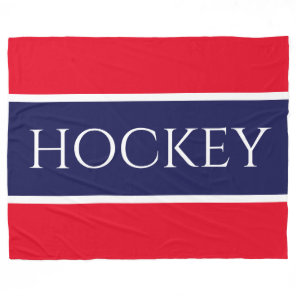 Fun Bright Red White Navy Blue "HOCKEY" Stripes Fleece Blanket