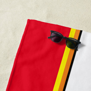 Fun Bright Red White Yellow Black Racing Stripes Beach Towel