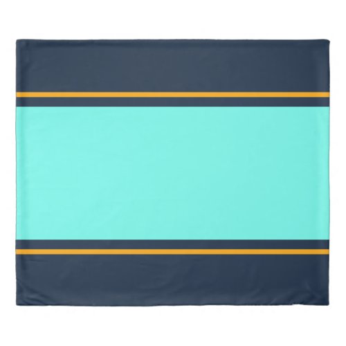 Fun Bright Retro Aqua Navy Orange Racing Stripes Duvet Cover