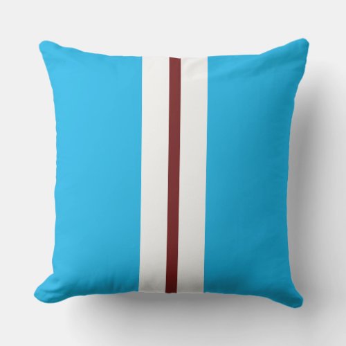 Fun Bright Sky Blue Deep Red White Center Stripes  Outdoor Pillow