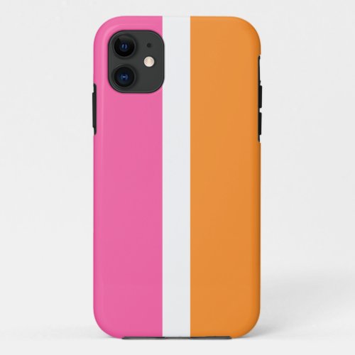 Fun Bright Sleek Pink Orange White Racing Stripes iPhone 11 Case