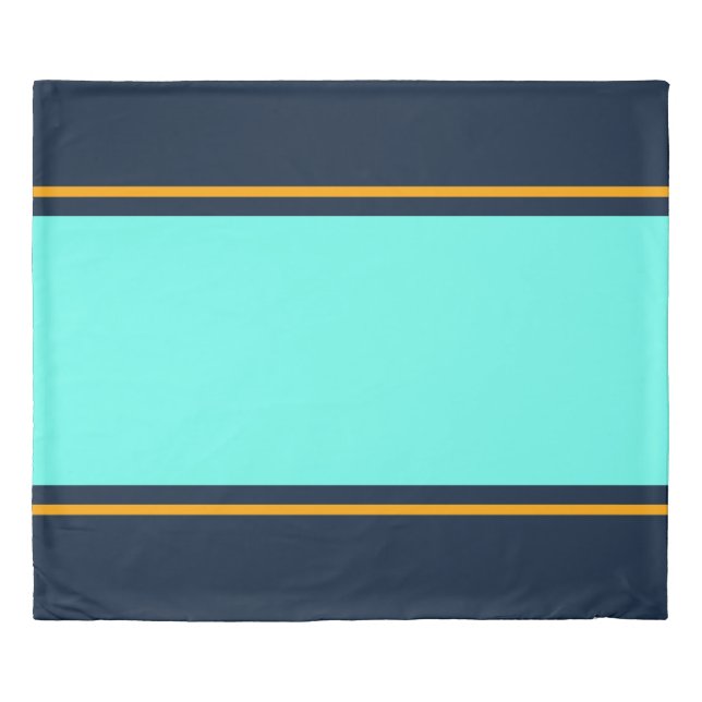 Fun Bright Sporty Aqua Navy Orange Racing Stripes Duvet Cover (Front)