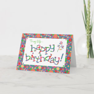 Fun Bright Spots Pattern on Blue for Wife Birthday Card