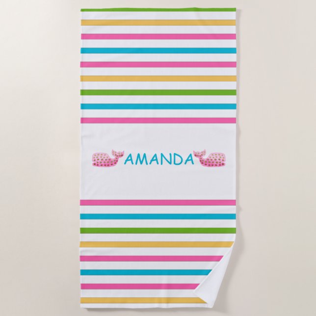 Fun Bright Striped Nautical Beach Towel (Front)