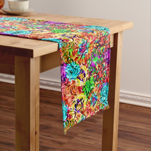 Fun Bright Summery Colors Paint Splatter Art Medium Table Runner