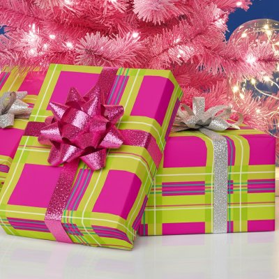 Fun Bright Tartan Plaid Hot Pink Christmas Wrapping Paper