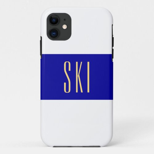 Fun Bright Winter White Royal Blue Tall SKI Text iPhone 11 Case