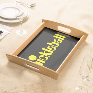Fun Bright Yellow PICKLEBALL Text On Bold Black Serving Tray