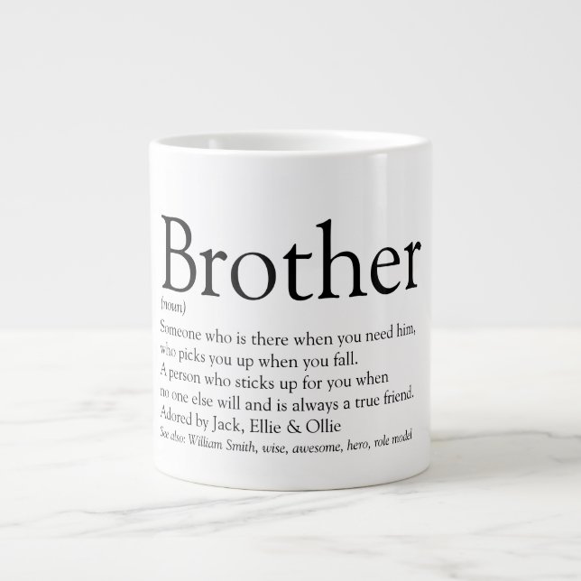Fun Brother Definition Quote Black and White Giant Coffee Mug (Front)