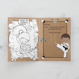 Fun Brown Boys Karate Coloring Page Happy Birthday Card