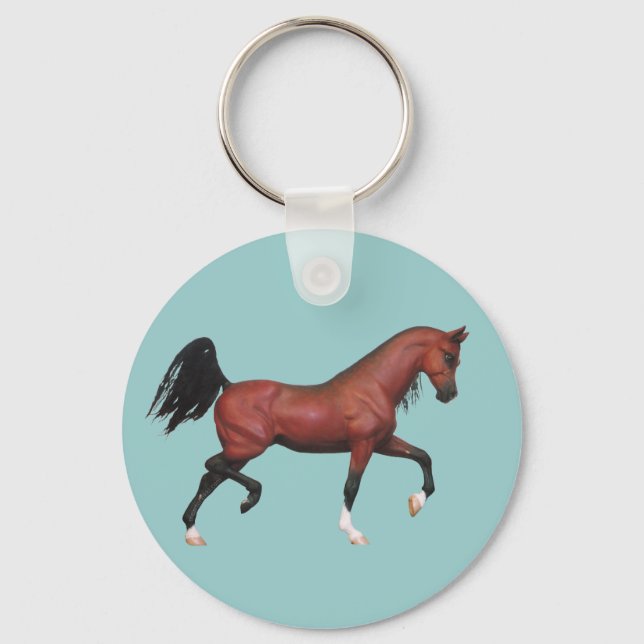 Fun Brown Horse Trotting Bay Arabian Art Keychain (Front)