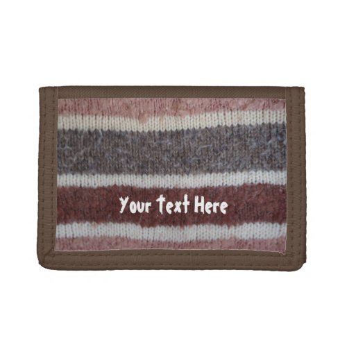 fun brown knitted stripes vintage cottagecore trifold wallet