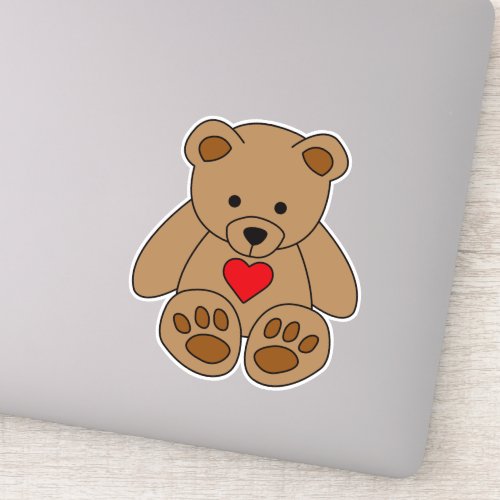 Fun Brown Teddy Bear Red Heart Love Valentines Day Sticker