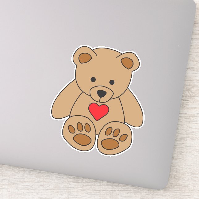 Fun Brown Teddy Bear Red Heart Love Valentines Day Sticker (Detail)