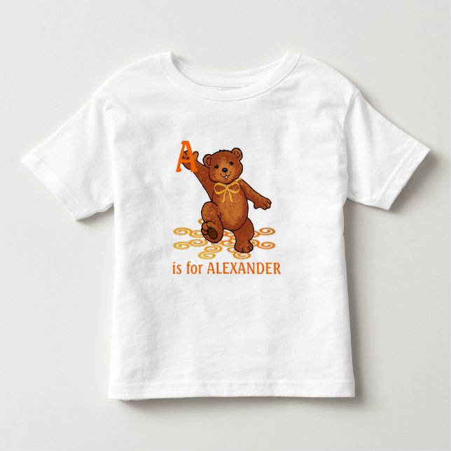 Fun Brown Teddy Bear With Orange Bow Toddler T-shirt (Front)