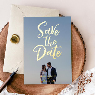 Fun Brushed Font Photo Save the Date Gold Foil Invitation