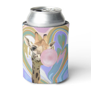 Fun Bubblegum Blowing Giraffe Liquid Swirl Blue Can Cooler