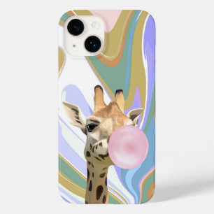 Fun Bubblegum Blowing Giraffe Liquid Swirl Blue Case-Mate iPhone 14 Case