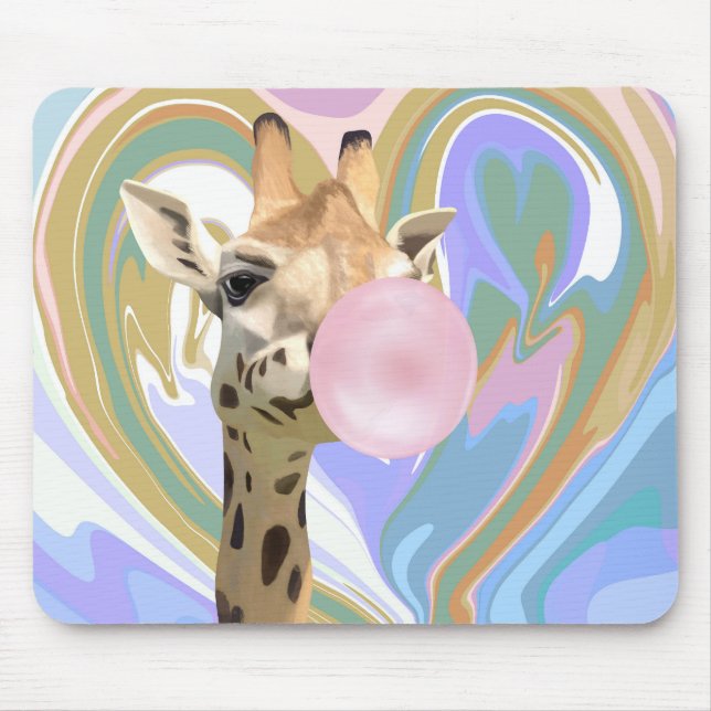 Fun Bubblegum Blowing Giraffe Liquid Swirl Blue Mouse Pad (Front)