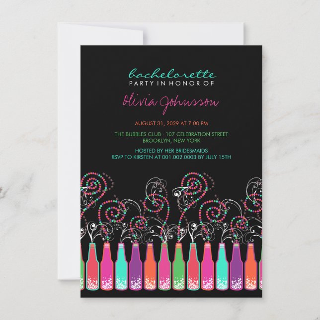 Fun Bubbly Celebrations Bachelorette Party Invite (Front)
