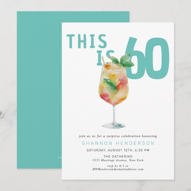 Fun Bubbly Drink 60th Birthday Party Invitation (Front/Back)