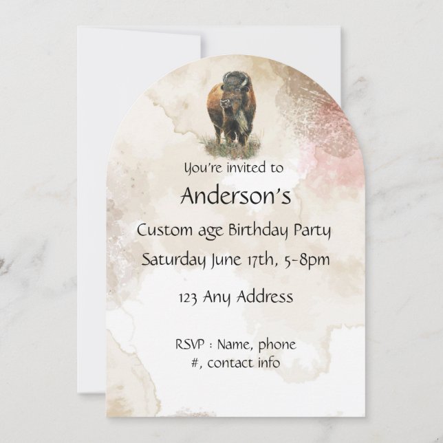Fun Buffalo Bison Wildlife Animal Park Birthday Invitation (Back)