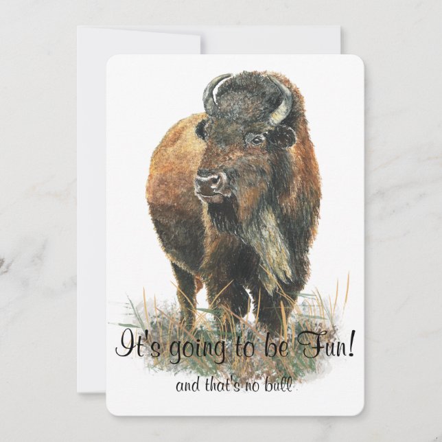 Fun Buffalo Bison Wildlife Animal Park Celebration Invitation (Front)